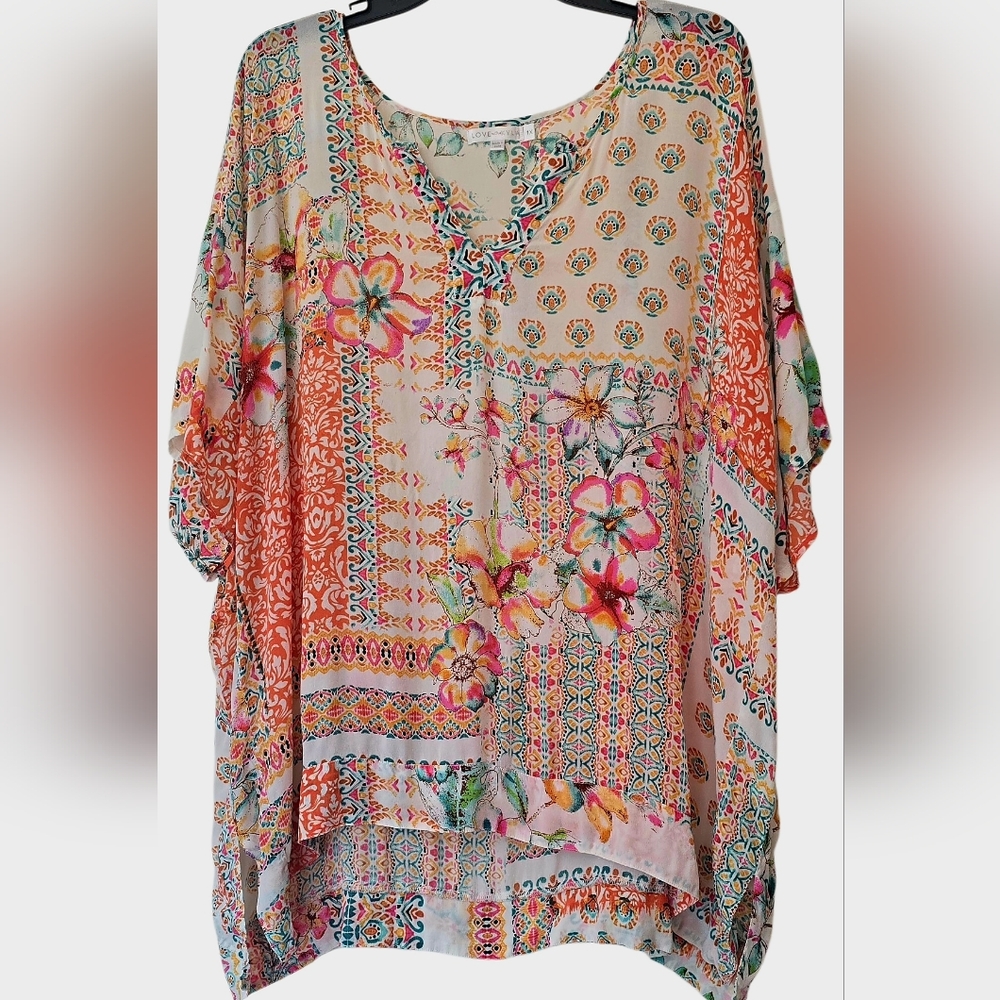 Love Kyla Floral Patchwork Women's Top Size 1X